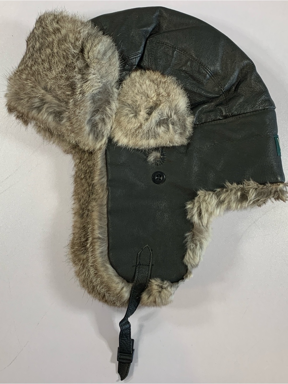 WindRiver Aviator Trapper Hat XL Ear Flap Black Leather Real Rabbit Fur Ski Snow